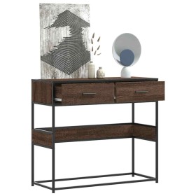 Mesa consola madera de ingeniería marrón roble 90x35x80