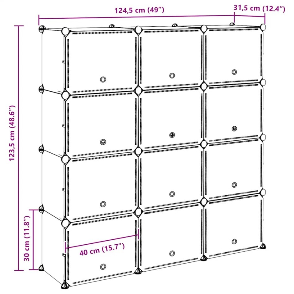 Estantería de cubos con 12 compartimentos y puertas PP