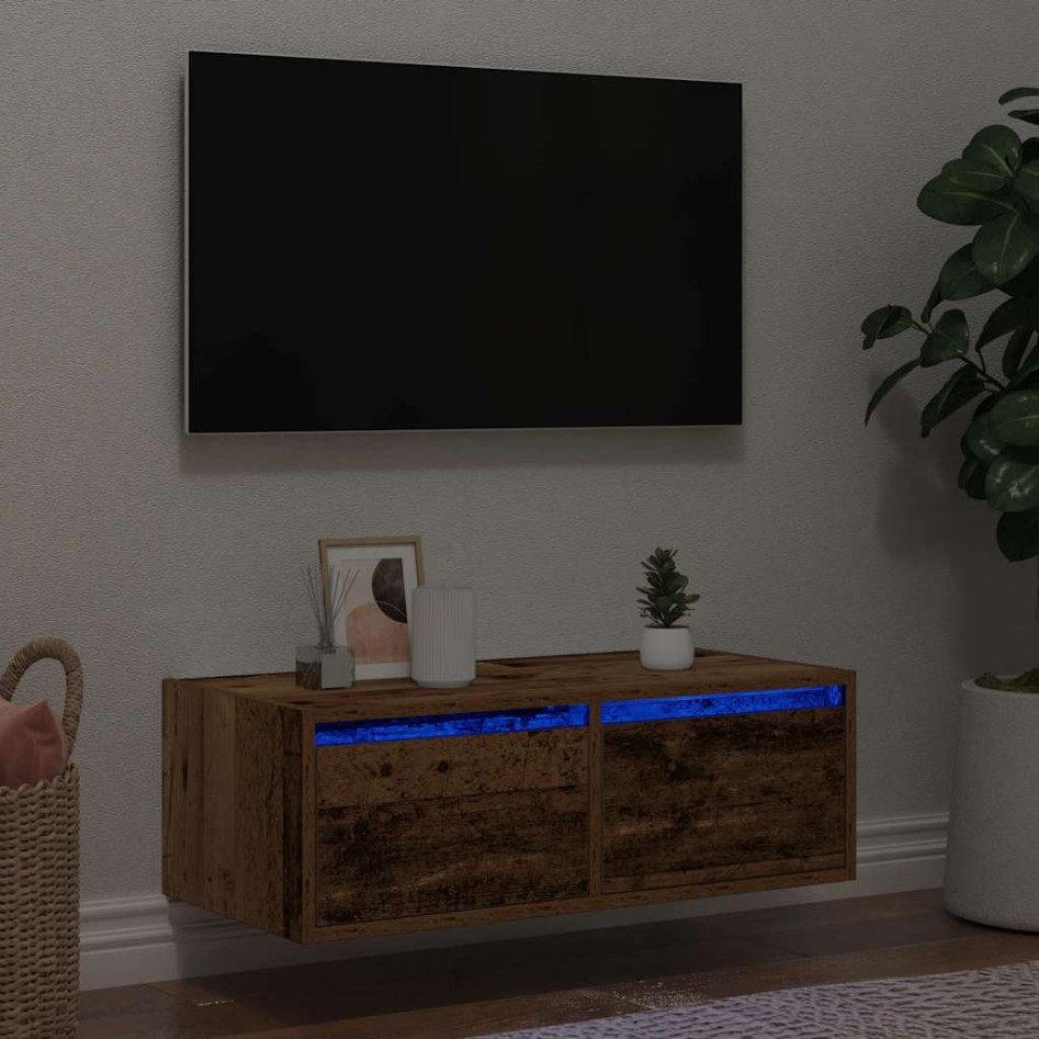 Mueble de TV con luces LED envejecida 75x35,5x25