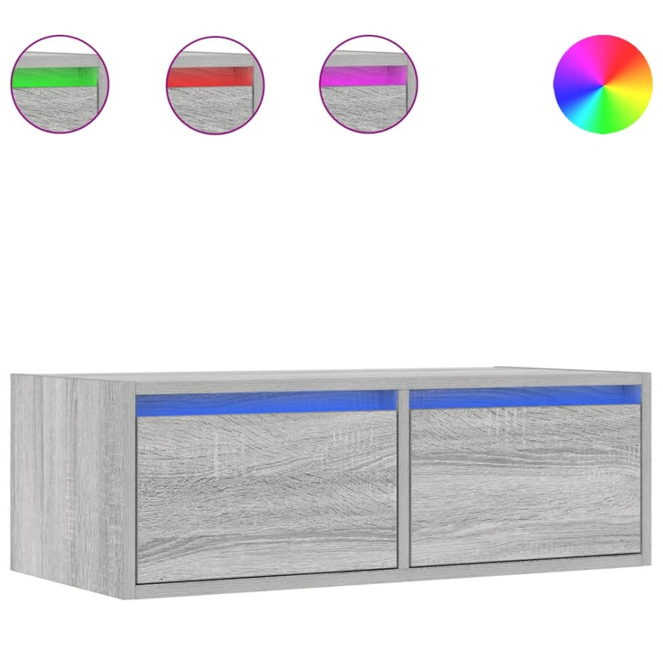 Mueble de TV con luces LED sonoma gris 75x35,5x25