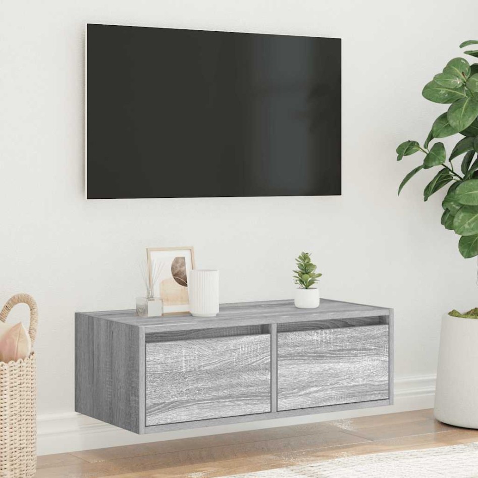 Mueble de TV con luces LED sonoma gris 75x35,5x25