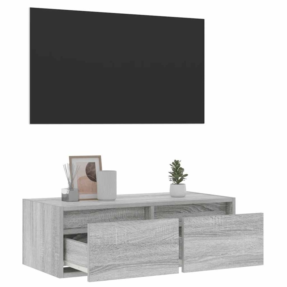 Mueble de TV con luces LED sonoma gris 75x35,5x25