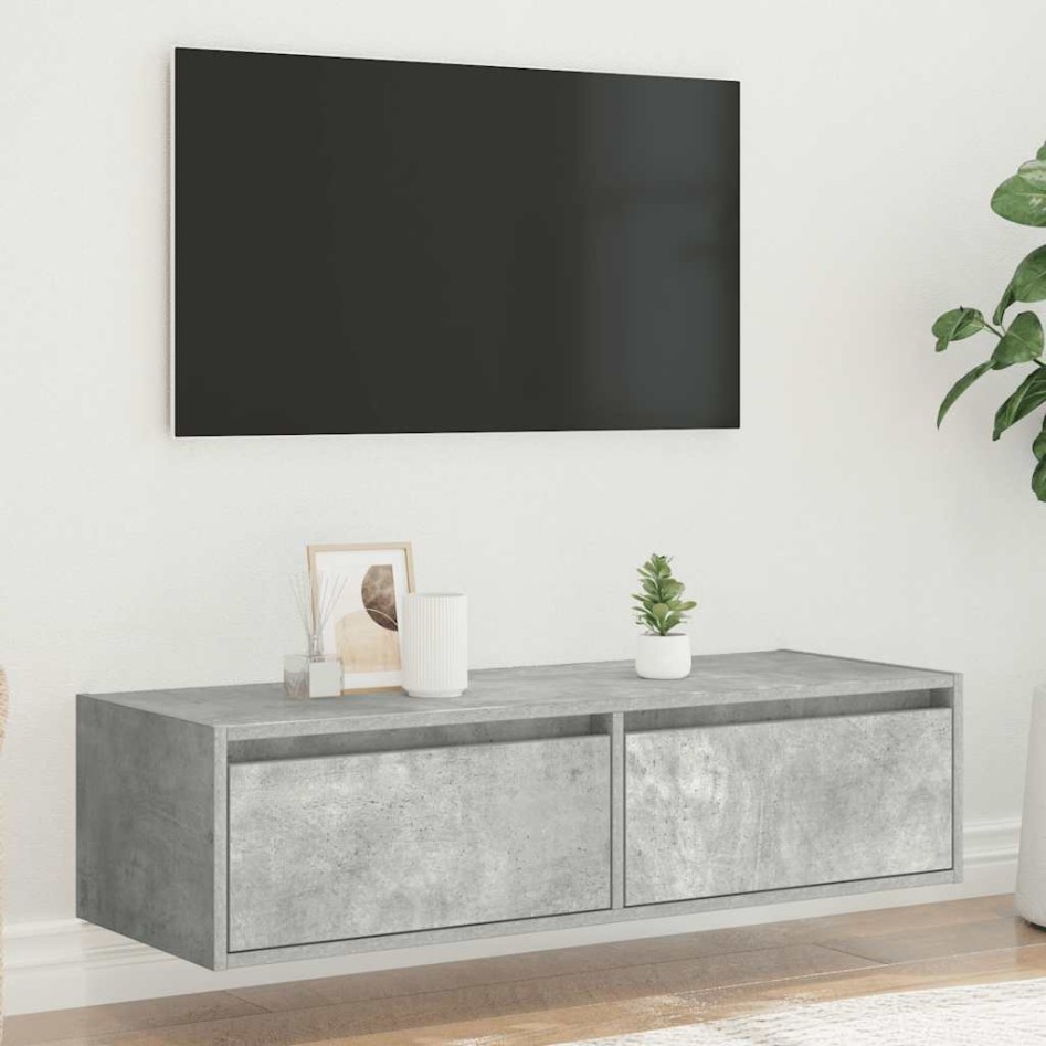 Mueble de TV con luces LED gris hormigón 100X35,5x25