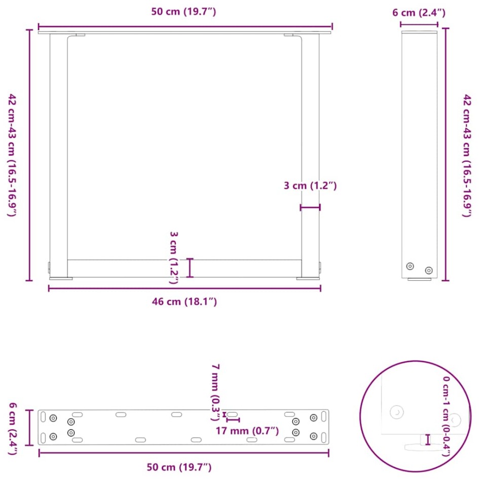 Patas de mesa de centro forma U 2uds acero negro 50x(42-43)