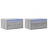 Mesitas de noche de pared con luces LED 2 unidades gris