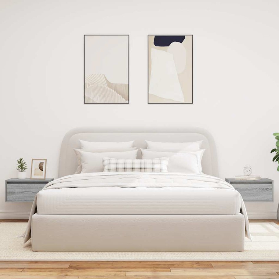 Mesitas de noche de pared con luces LED 2 unidades gris