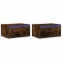 Mesitas de noche de pared con luces LED 2 uds roble