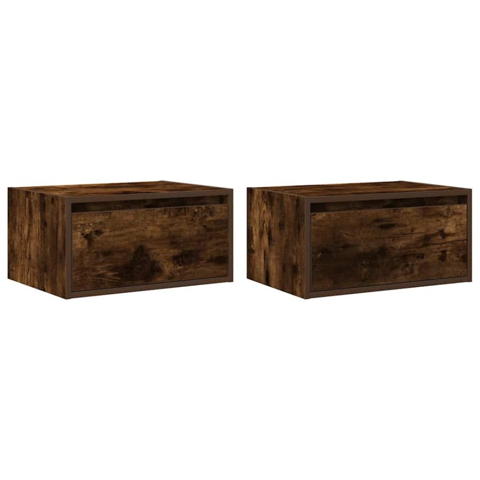 Mesitas de noche de pared con luces LED 2 uds roble