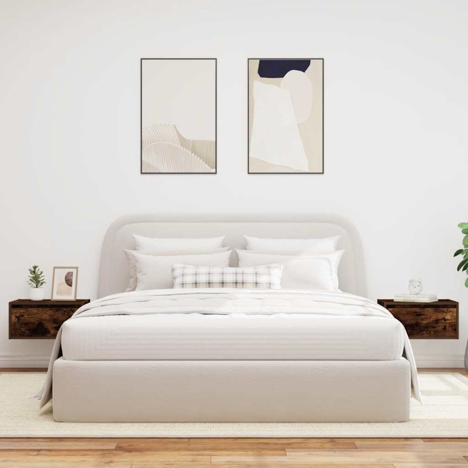 Mesitas de noche de pared con luces LED 2 uds roble