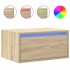 Mesita de noche de pared con luces LED roble