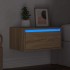Mesita de noche de pared con luces LED roble
