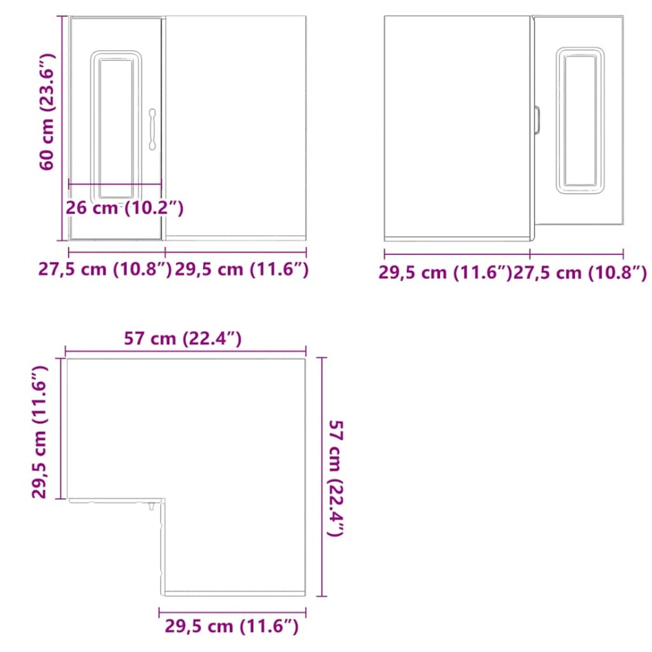 Armario de cocina de esquina de pared Kalmar gris