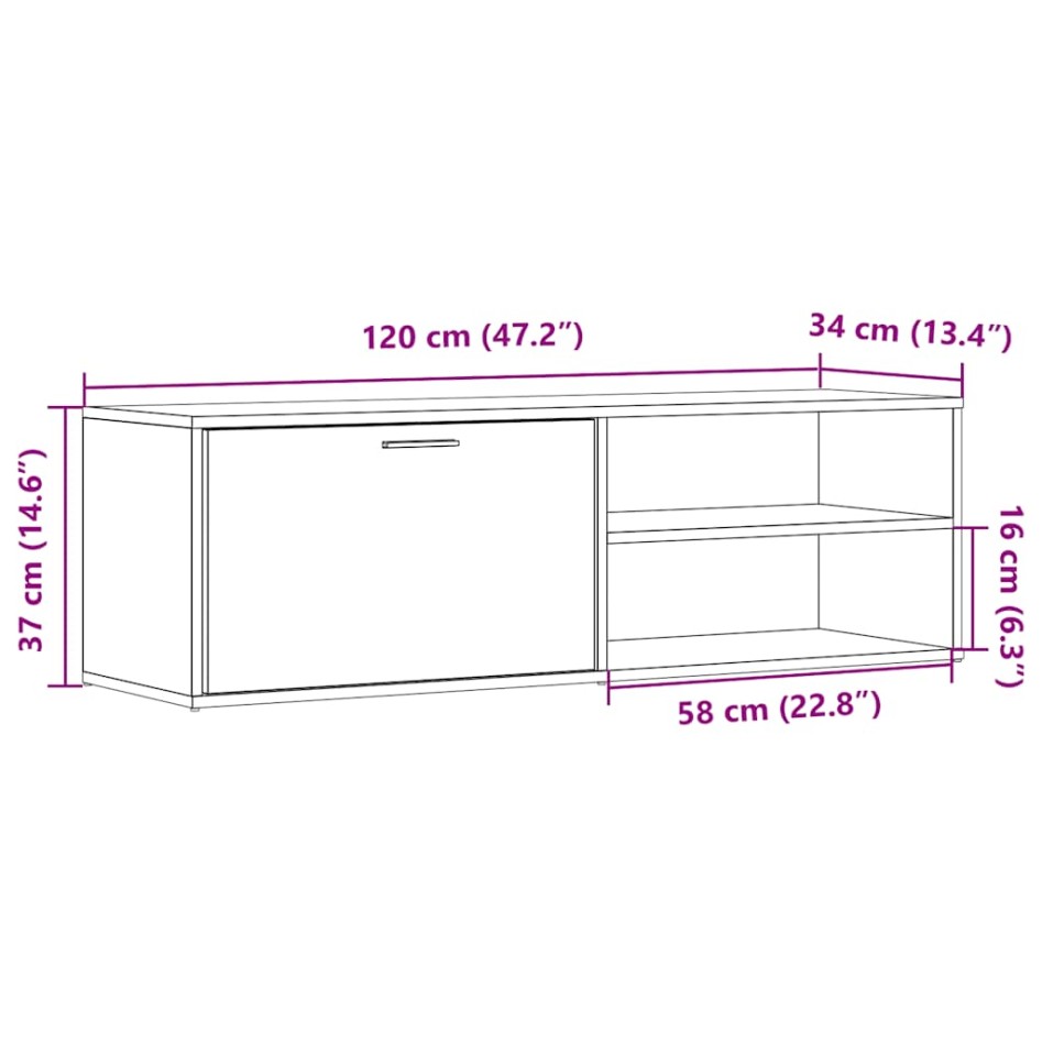 Mueble de TV madera de ingeniería roble artesanal 120x34x37