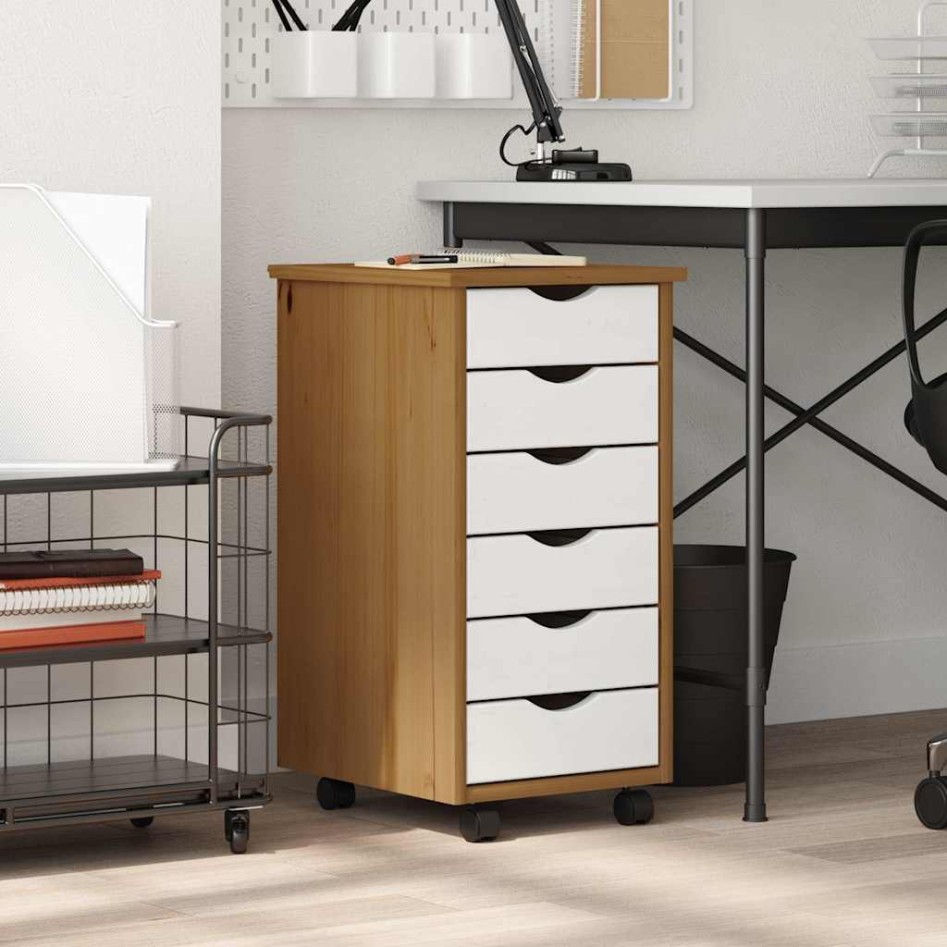 Cajonera con ruedas MOSS madera maciza pino marrón