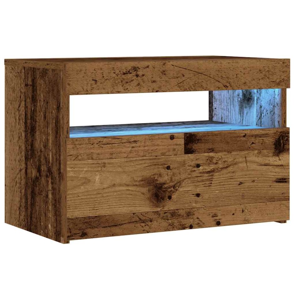 Mesilla de noche con luces LED madera vieja 60x35x40
