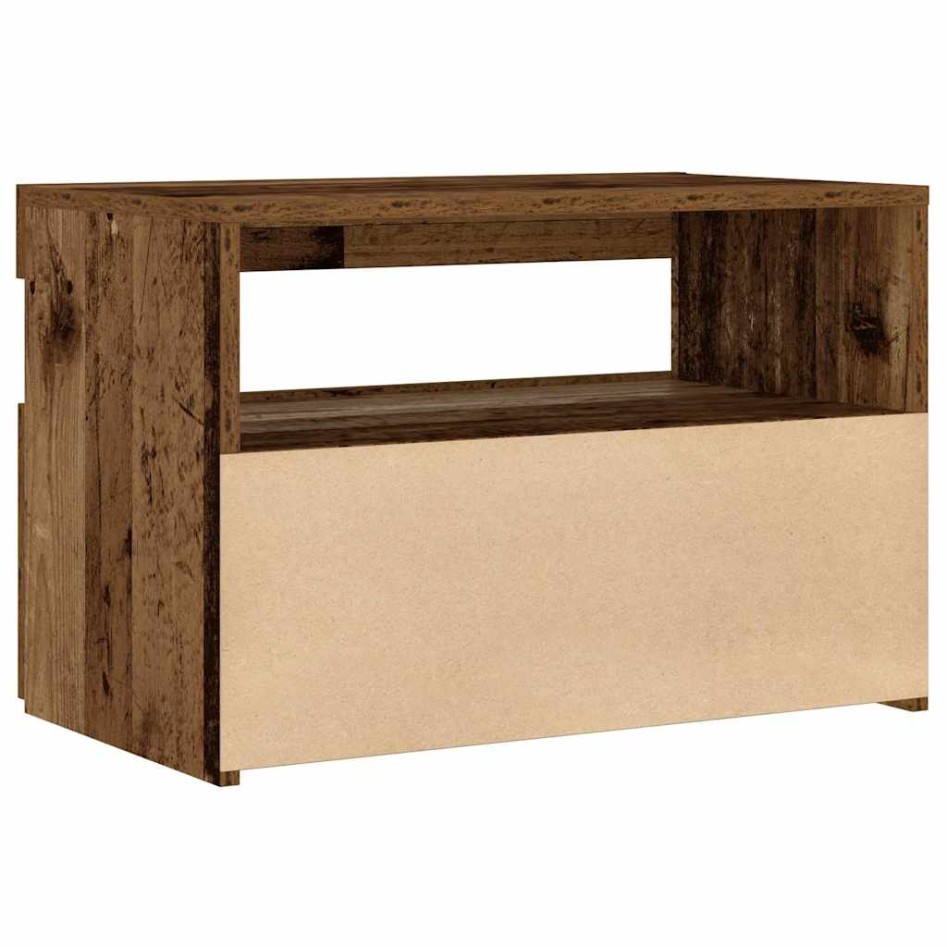 Mesilla de noche con luces LED madera vieja 60x35x40