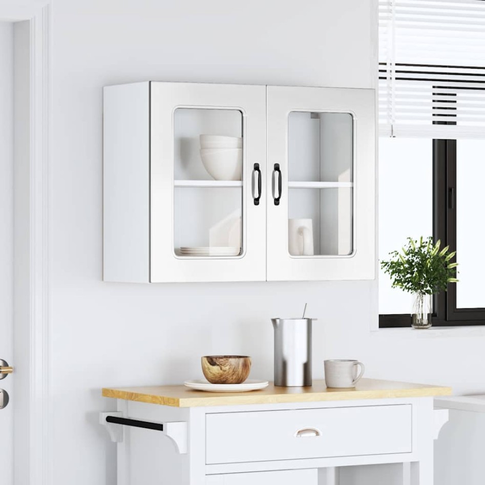 Armario pared cocina puerta cristal Kalmar blanca alto