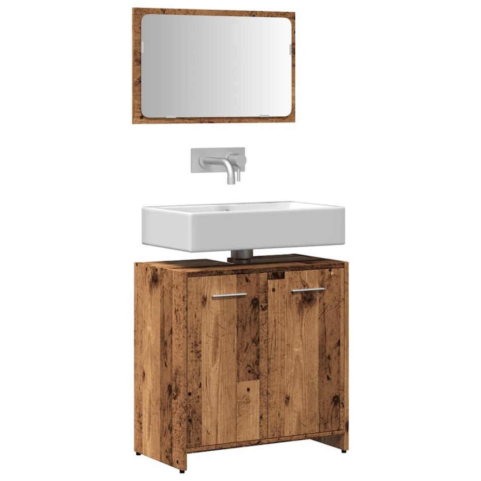 Mueble de baño con espejo de madera antigua madera