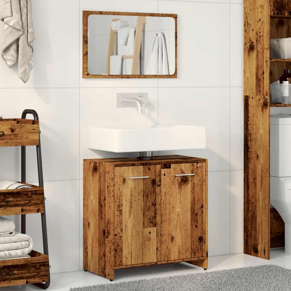 Mueble de baño con espejo de madera antigua madera