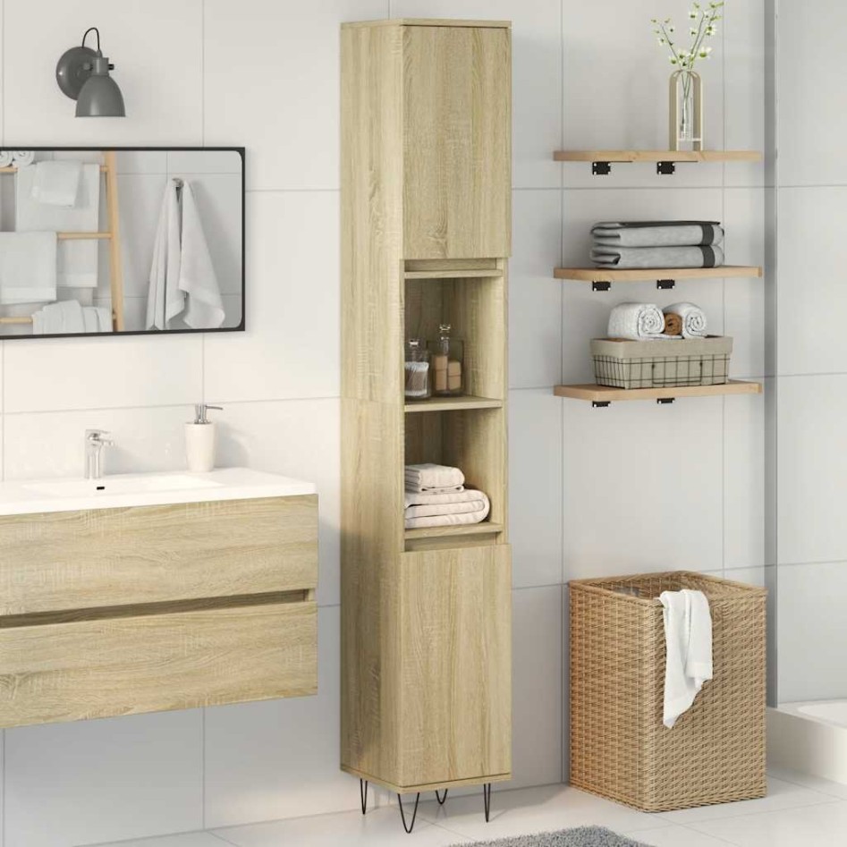 Armario de baño madera contrachapada roble Sonoma 30x30x190
