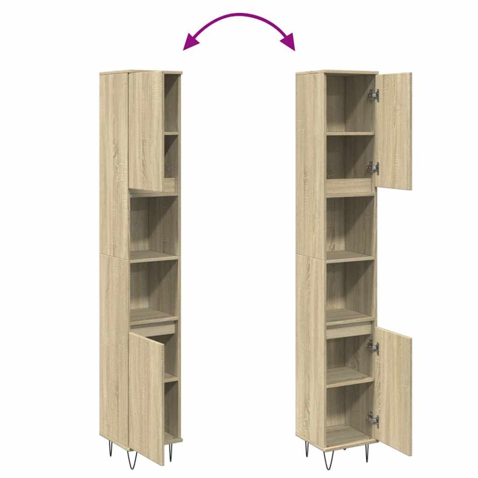 Armario de baño madera contrachapada roble Sonoma 30x30x190