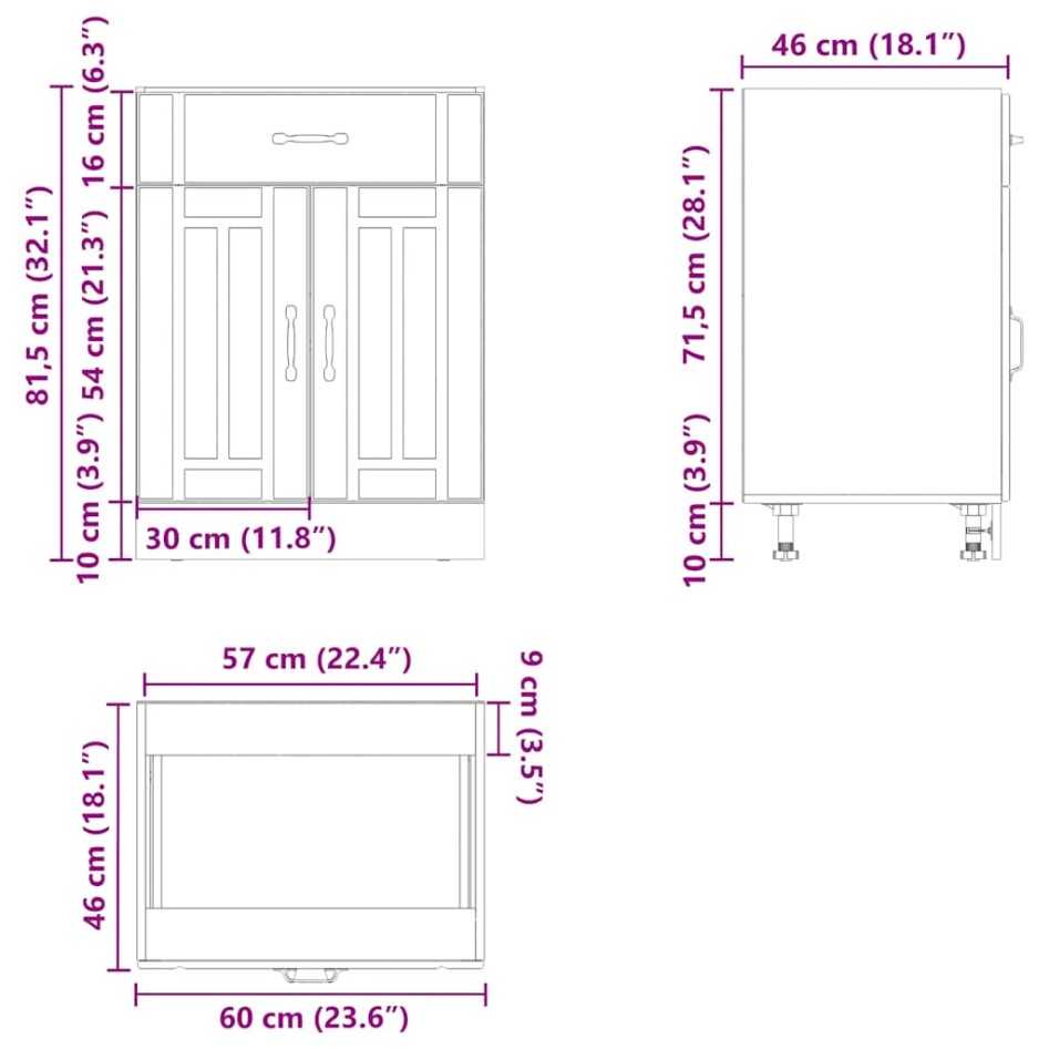 Mueble bajo de cocina Lucca roble