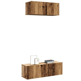 Conjunto de mueble de TV 2 piezas montado la pared madera