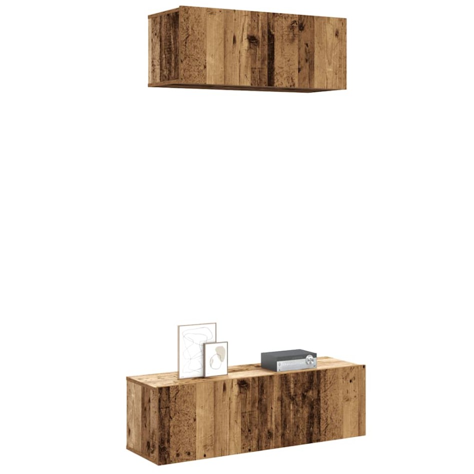 Conjunto de mueble de TV 2 piezas montado la pared madera