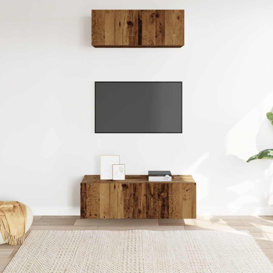 Conjunto de mueble de TV 2 piezas montado la pared madera