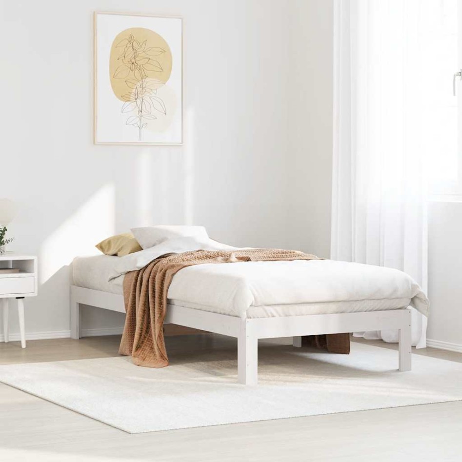 Estructura de cama sin colchón madera de pino blanca 90x200