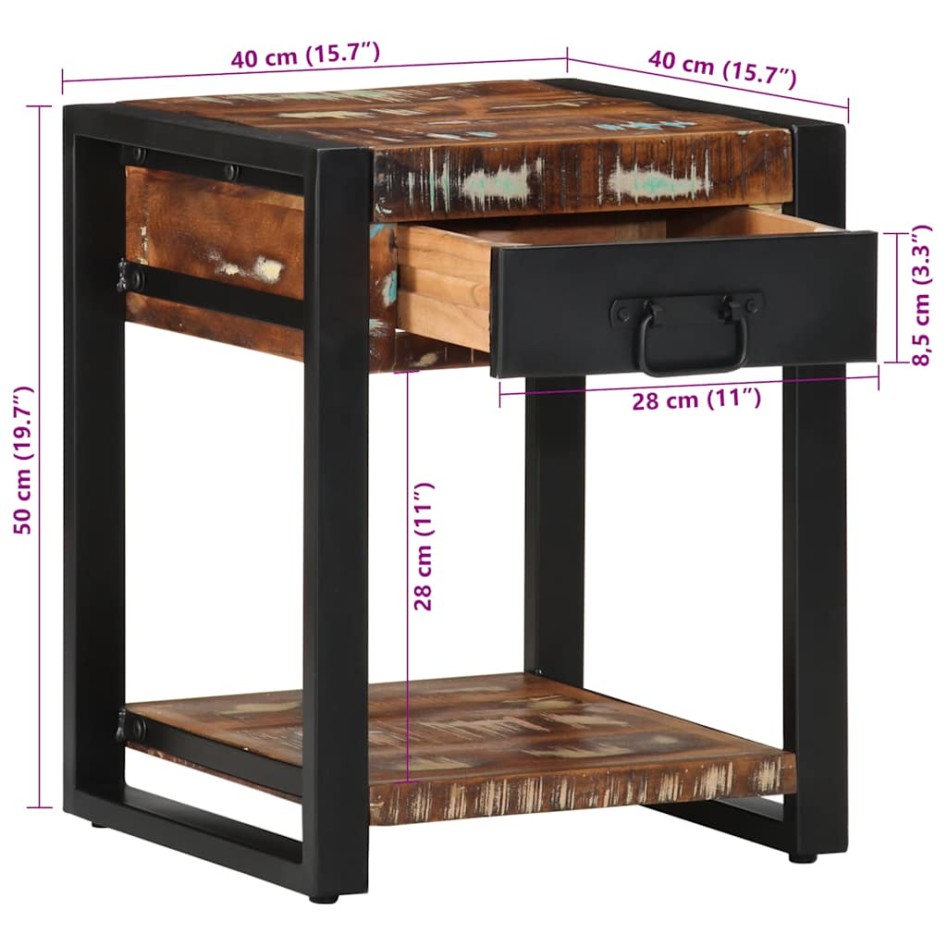 Mesa auxiliar multicolor 40x40x50 cm madera maciza