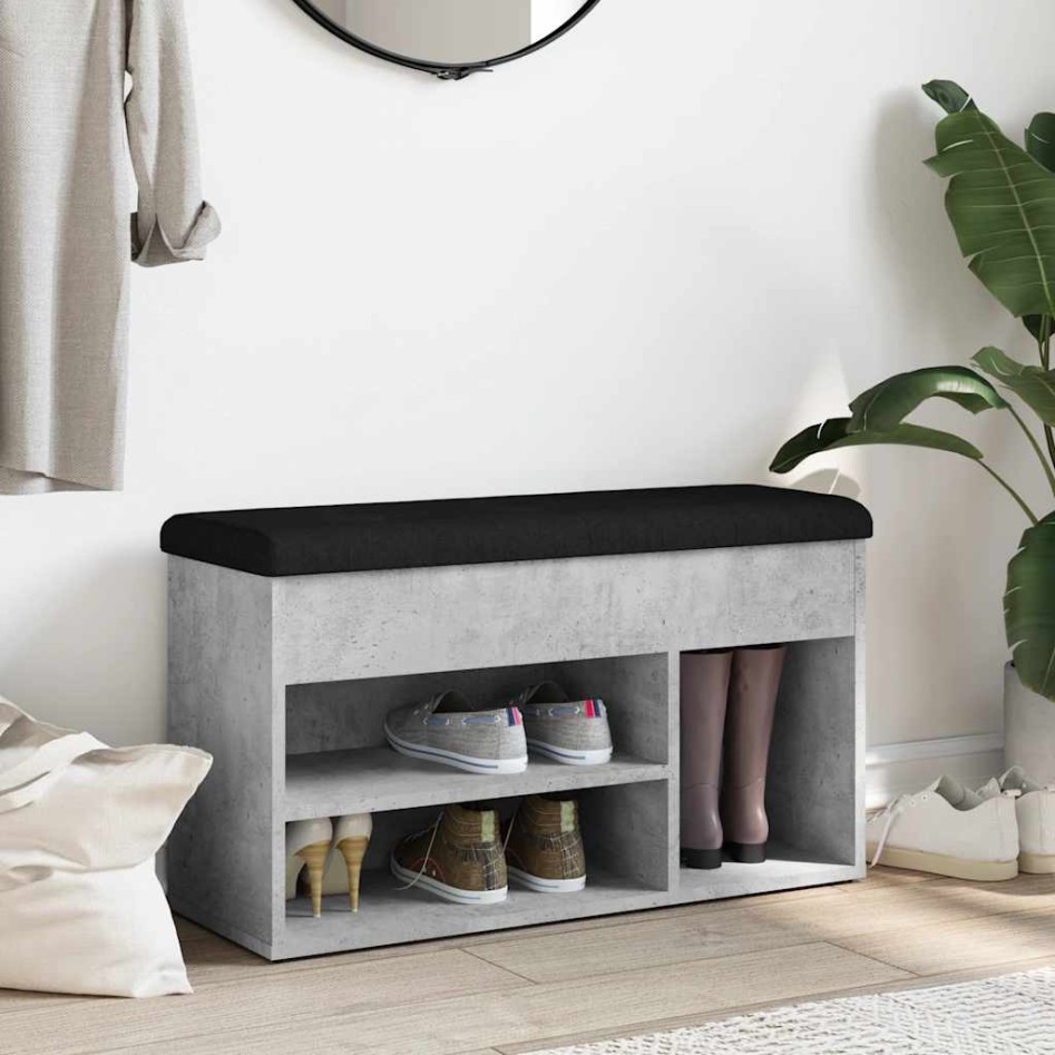 Banco zapatero madera de ingeniería gris hormigón 82x32x45,5