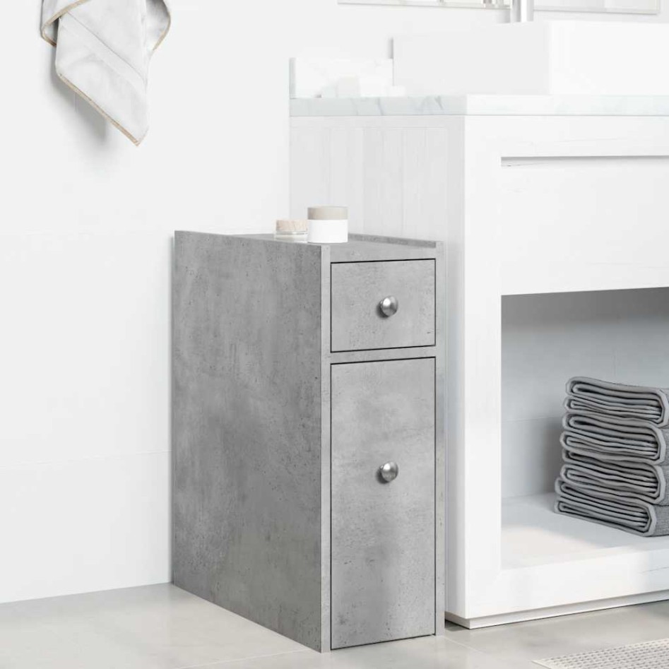 Armario de baño estrecho con ruedas madera gris