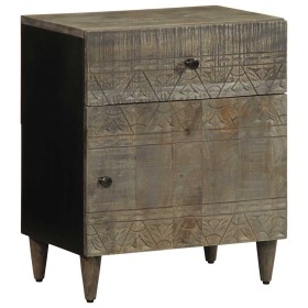 Mesita de noche madera maciza de mango gris claro 50x33x60