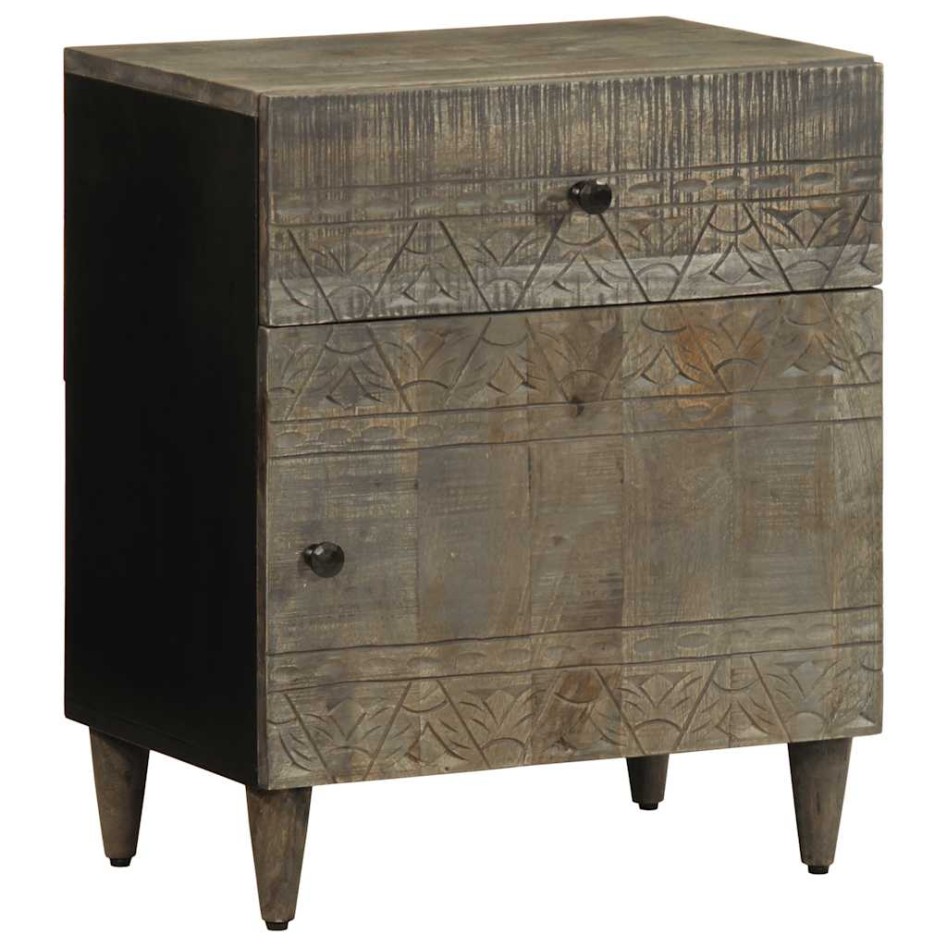 Mesita de noche madera maciza de mango gris claro 50x33x60