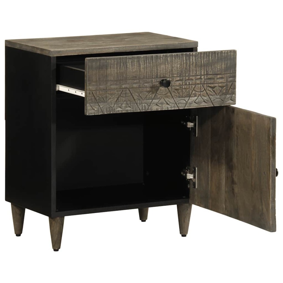 Mesita de noche madera maciza de mango gris claro 50x33x60