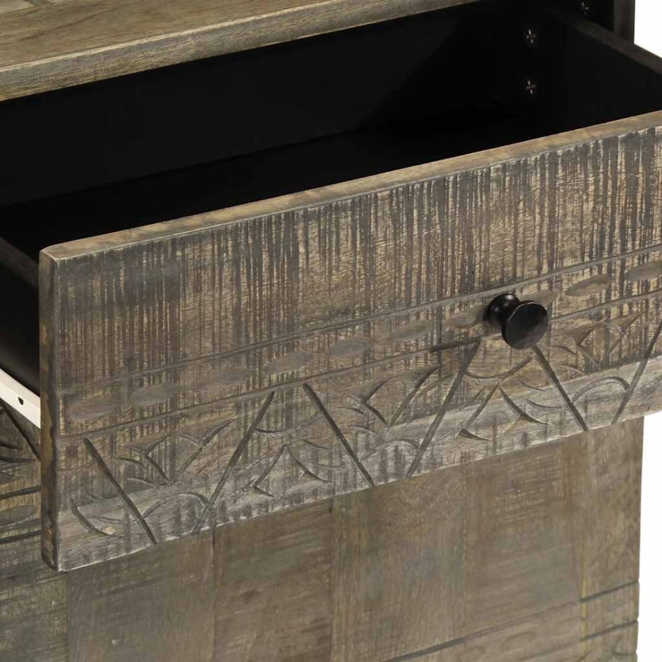 Mesita de noche madera maciza de mango gris claro 50x33x60