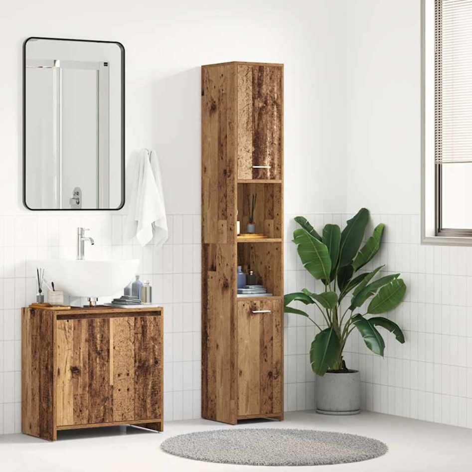 Armario de baño madera de ingeniería envejecida 30x30x183,5