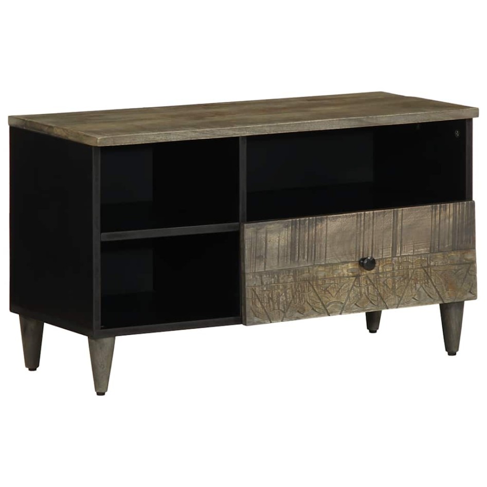 Mueble de TV madera maciza de mango negro 80x33x46