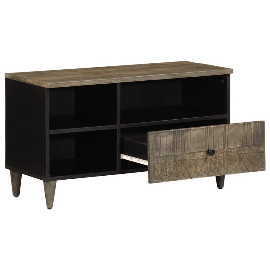 Mueble de TV madera maciza de mango negro 80x33x46