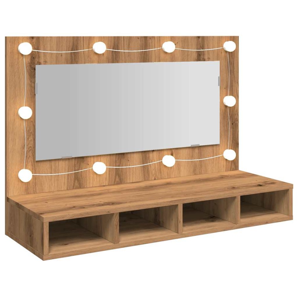 Mueble con espejo y LED roble artesanal 90x31,5x62