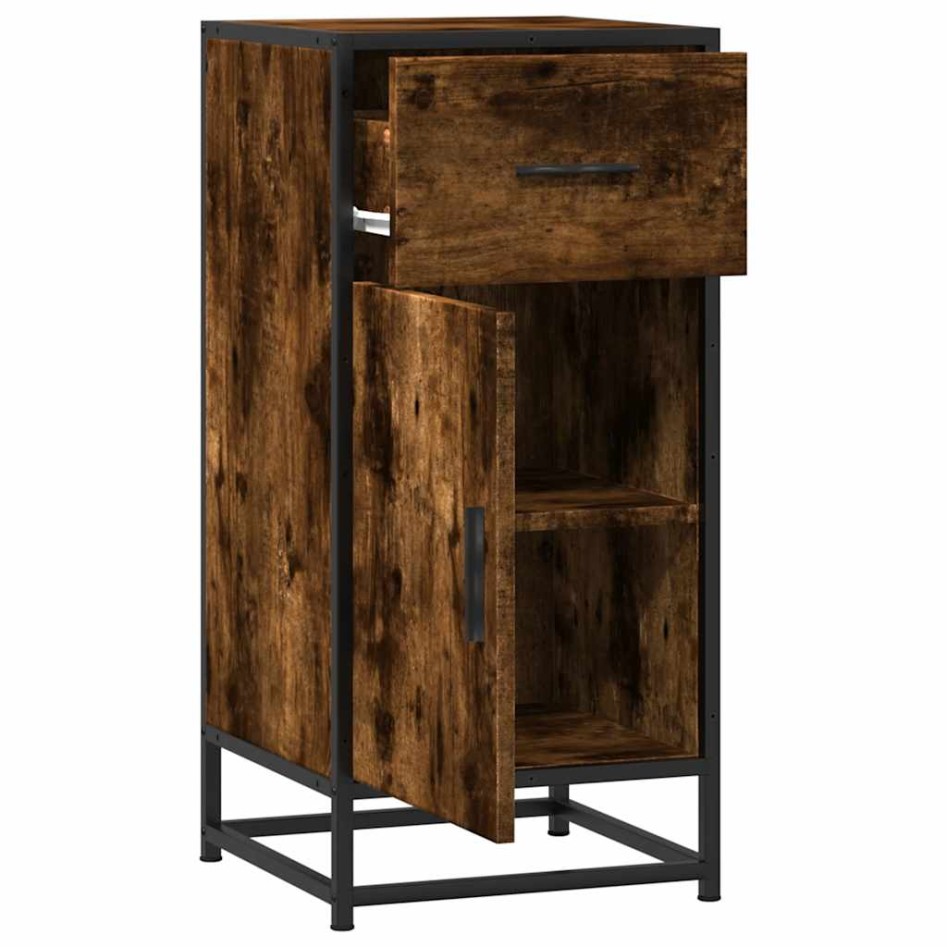 Aparador madera ingeniería y metal roble ahumado 35,5x35x76