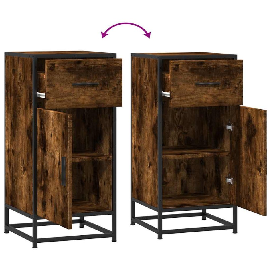 Aparador madera ingeniería y metal roble ahumado 35,5x35x76