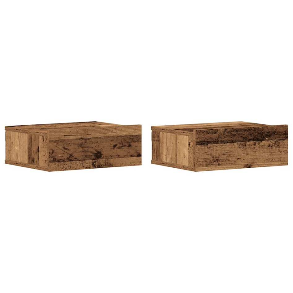 Mesitas de noche flotantes 2 uds madera vieja 40x32x15