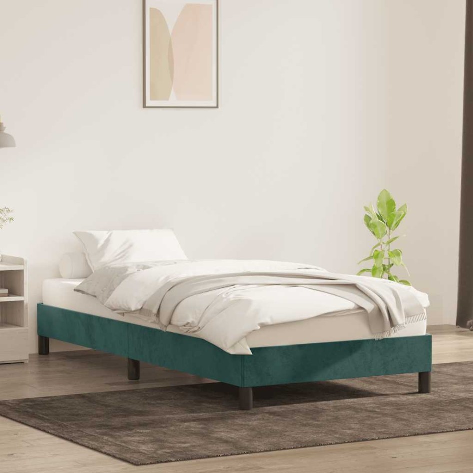 Estructura de cama sin colchón terciopelo verde oscuro