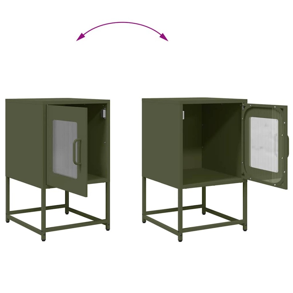 Mesita de noche de acero laminado verde oliva 36x39x60,5