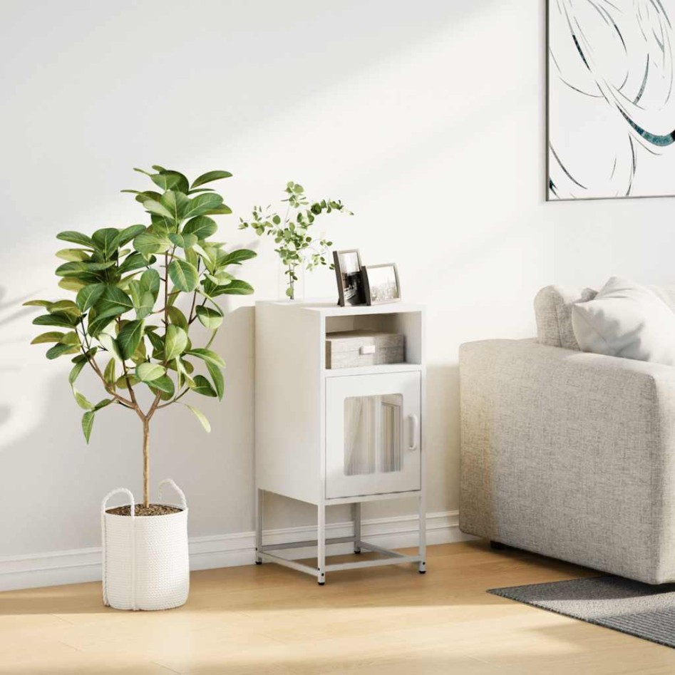 Mesita de noche acero laminado en frío blanco 36x39x78