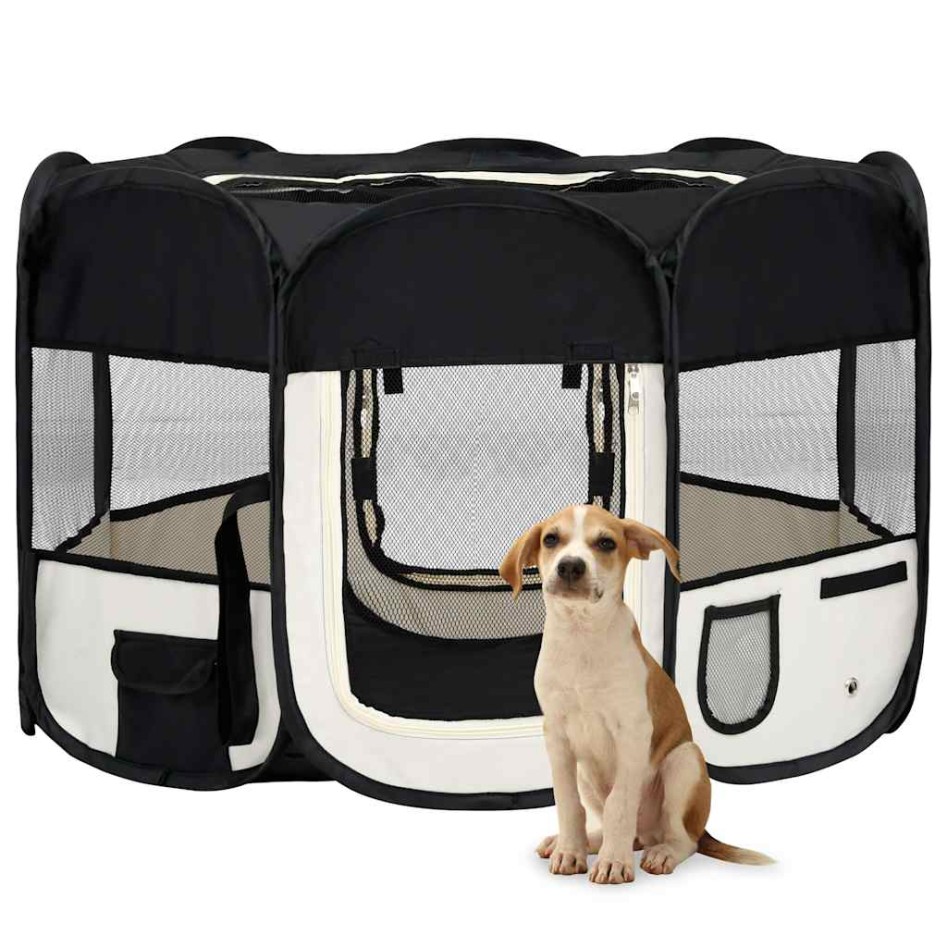 Parque de perros plegable y bolsa transporte negro