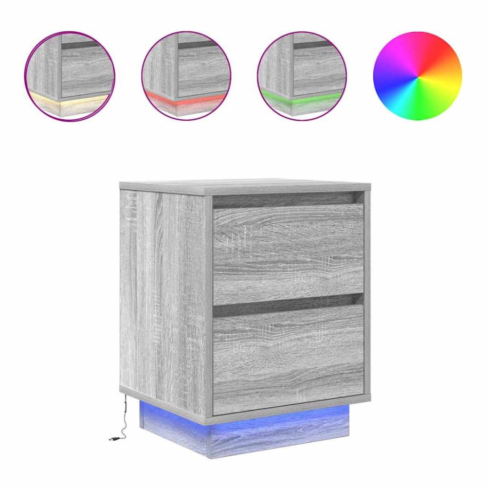 Mesilla de noche con luces LED Sonoma gris 38x34x50