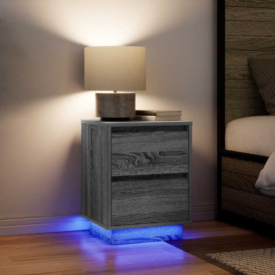 Mesilla de noche con luces LED Sonoma gris 38x34x50
